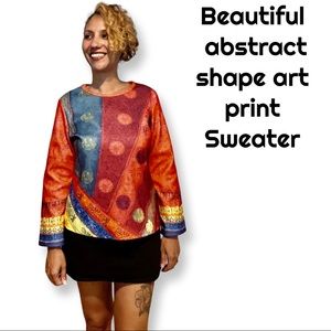 NWOT MISSLOOK Abstract Shapes Art Color  Print W/ Long Bell Sleeves Tunic Size L